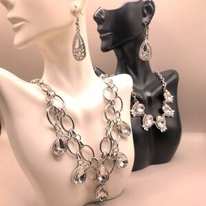 2 Elegant Silver-Tone Necklaces & Pair of Earrings